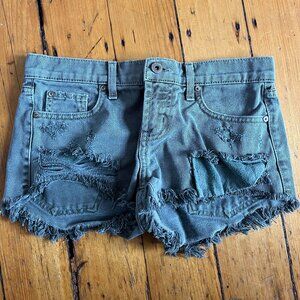 Pistola Green Low Rise Frayed Denim Shorts